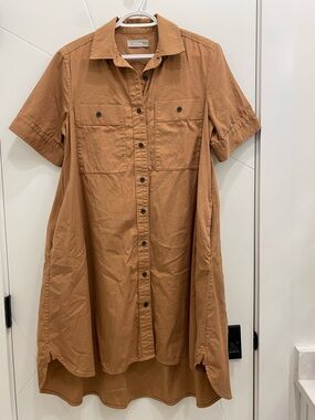 PTP20 Everlane High-Low Button Shirt Dress in Tan Terracotta Short Sleeve